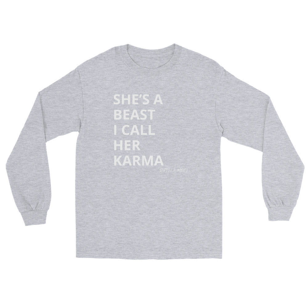 Karma - She’s soft AF & Hits Harder. Men’s Long Sleeve Shirt Sport Grey