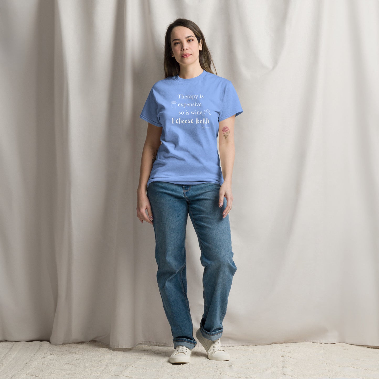 Therapy Is Expensive, So Is Wine, I Choose Both -Unisex Tee Carolina Blue