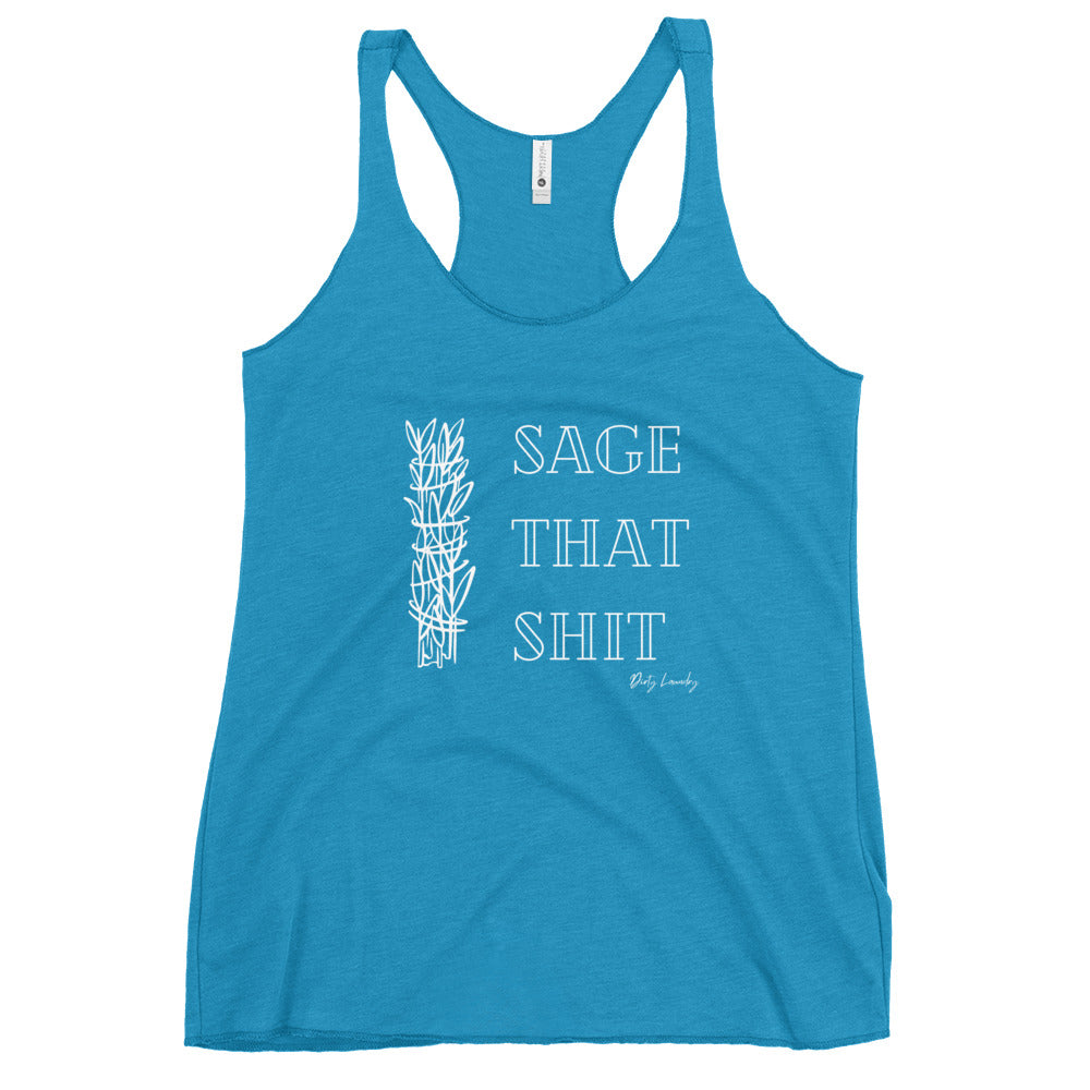 Sage That Shit Women's Racerback Tank. Vintage Turquoise