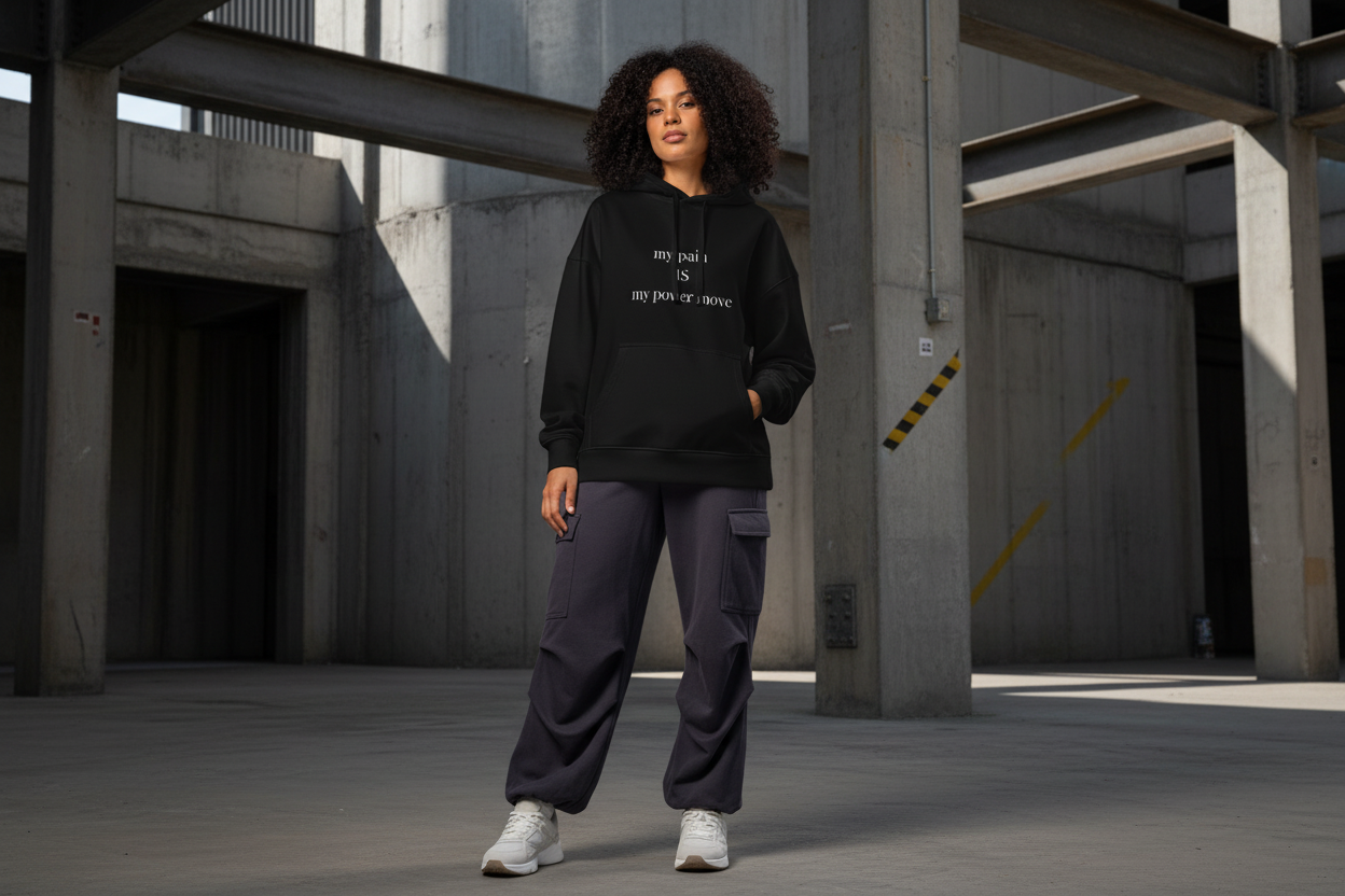 The Power Move Black Hoodie - Virgil Abloh Style Mockup